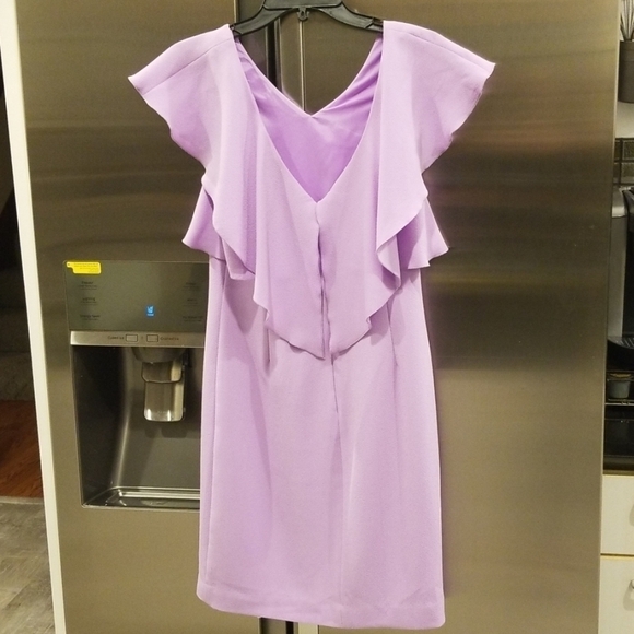 💕TRINA TURK💕 Cameron V-Neck Flounce Dress Lilac - Picture 5 of 8